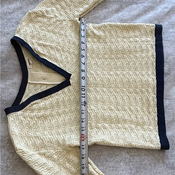 J. Peterman Vivienne Pointelle Cotton Suit Set Cream Navy Trim Skirt Top XS/S - Picture 15 of 16